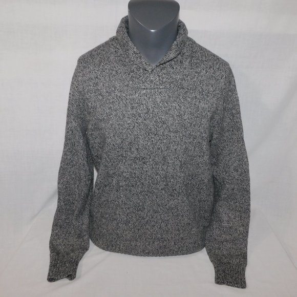 Eddie Bauer Wool Blend Shawl Collar Salt and Pepper Knit  Sweater Mens L - Picture 1 of 11